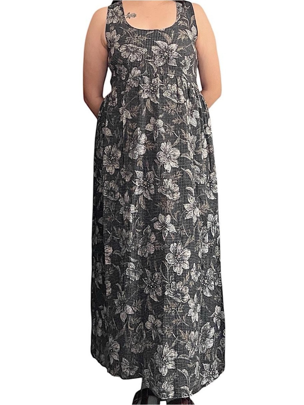 Vintage Gray floral maxi dress.